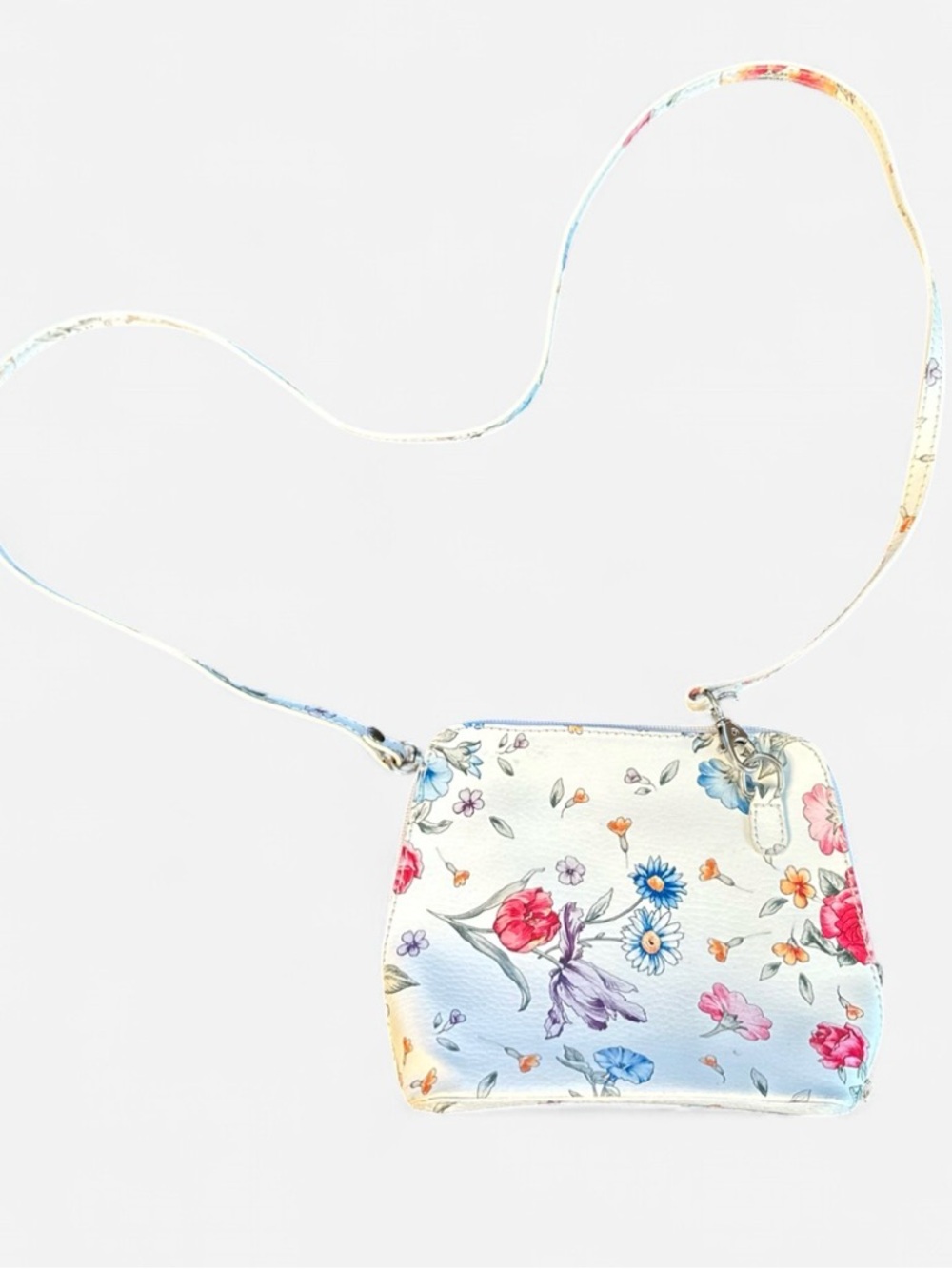 Leather Vera Pelle Crossbody Floral Mini Bag Purse Made In Italy White Genuine
